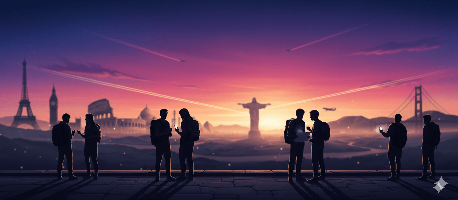 Landmarks del mundo al atardecer