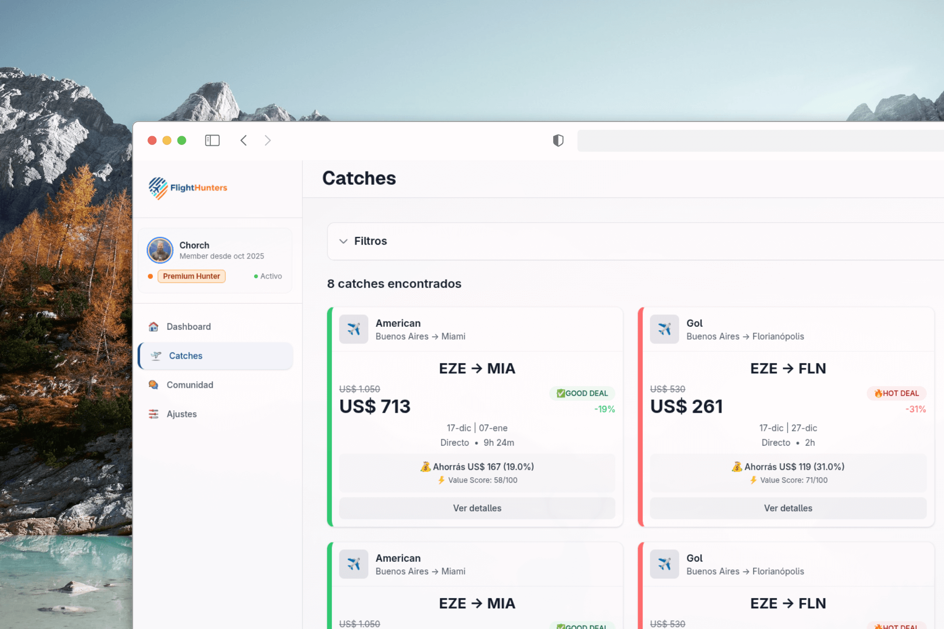 FlightHunters App Mockup